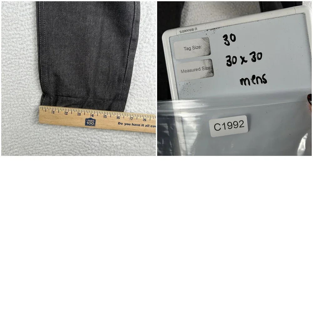 Kayden.K Jeans Mens 30x30 Charcoal Gray Tapered Selvedge Denim Zip Back Pockets